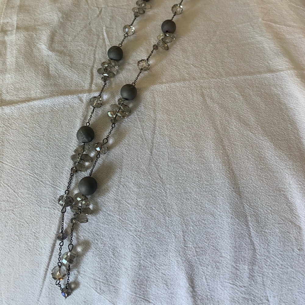 Gunmetal gray long necklace
